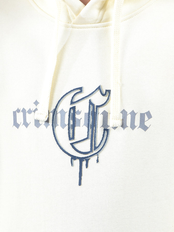 Cream Typographic Print Hooded Neck Sweatshirt