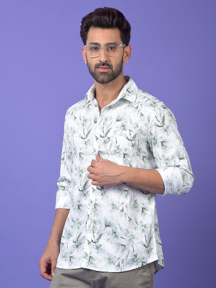 Green Floral Print 100% Cotton Shirt