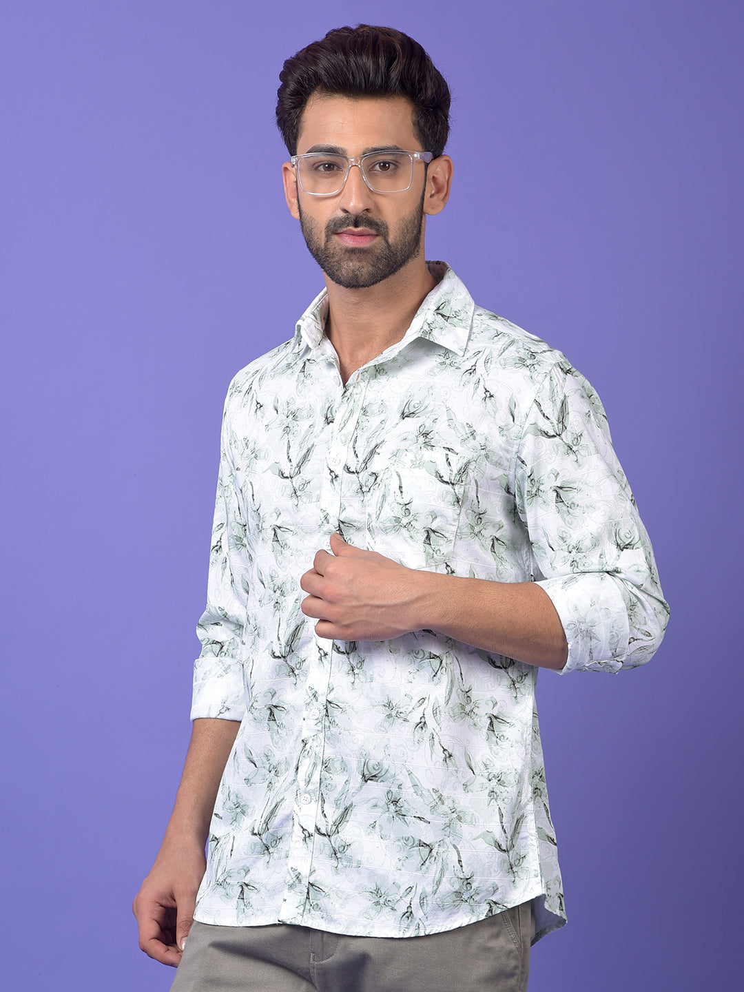 Green Floral Print 100% Cotton Shirt