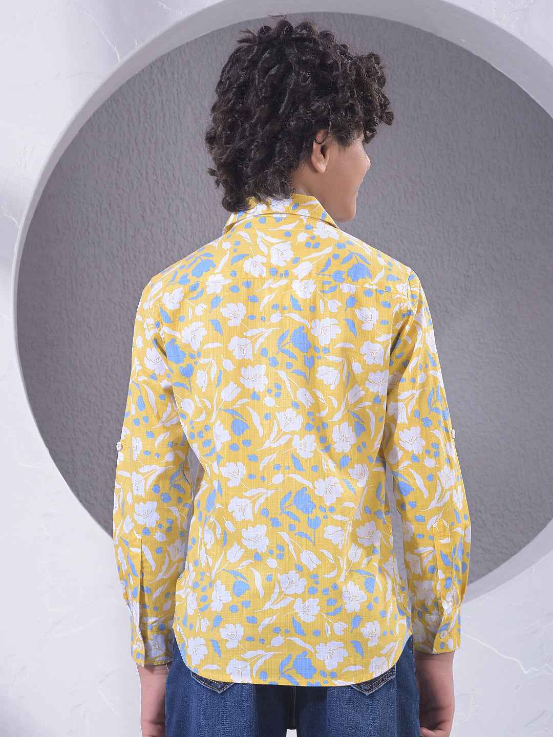 Yellow Floral Print 100% Cotton Shirt