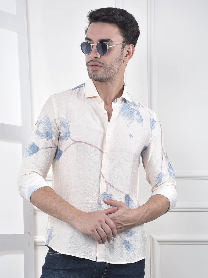 Chic Floral Beige Print Shirt