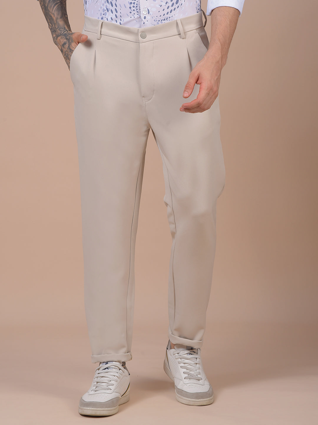 Beige Korean Fit Trousers