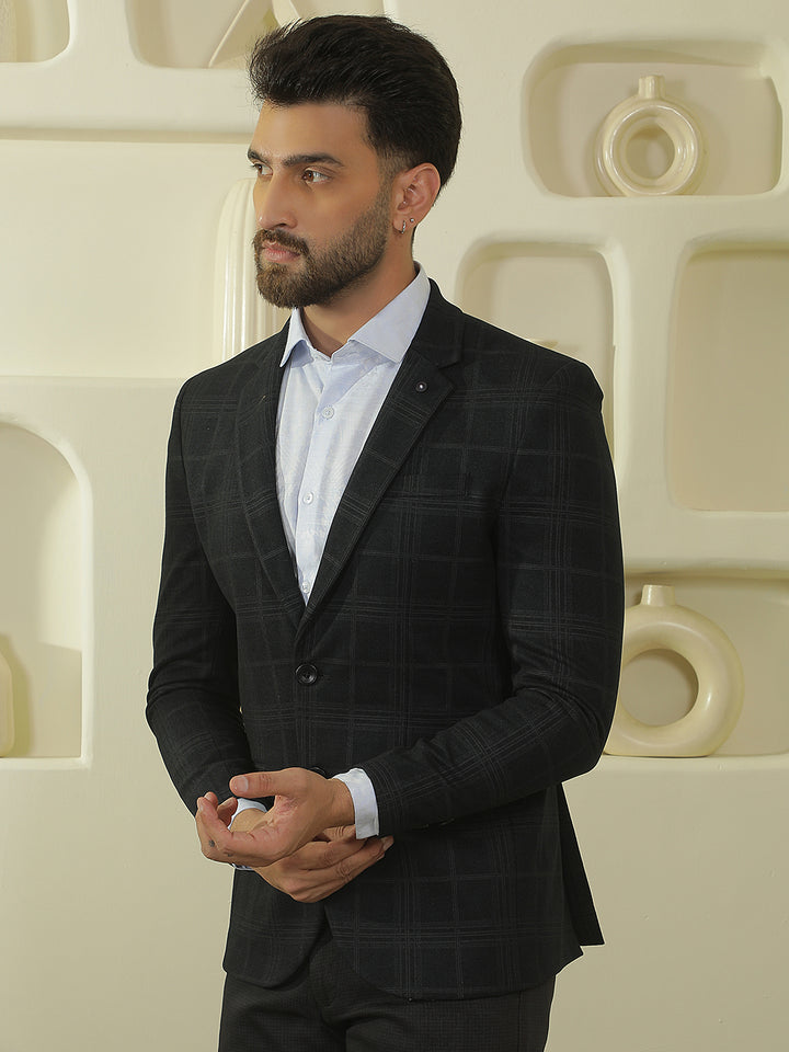 Black Checked Notch Lapel Blazer