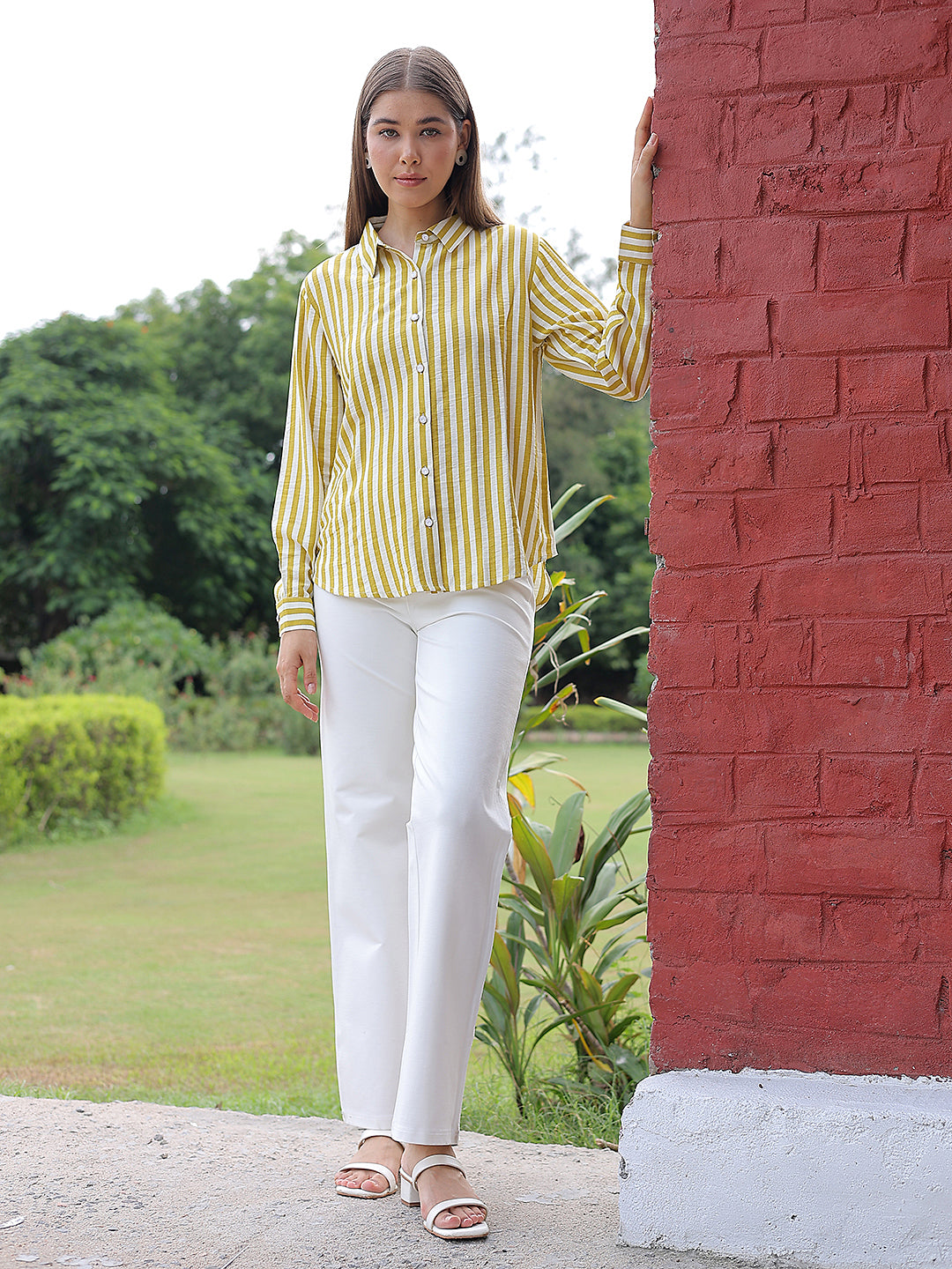 Relaxed Moss Olive Striped Shirt