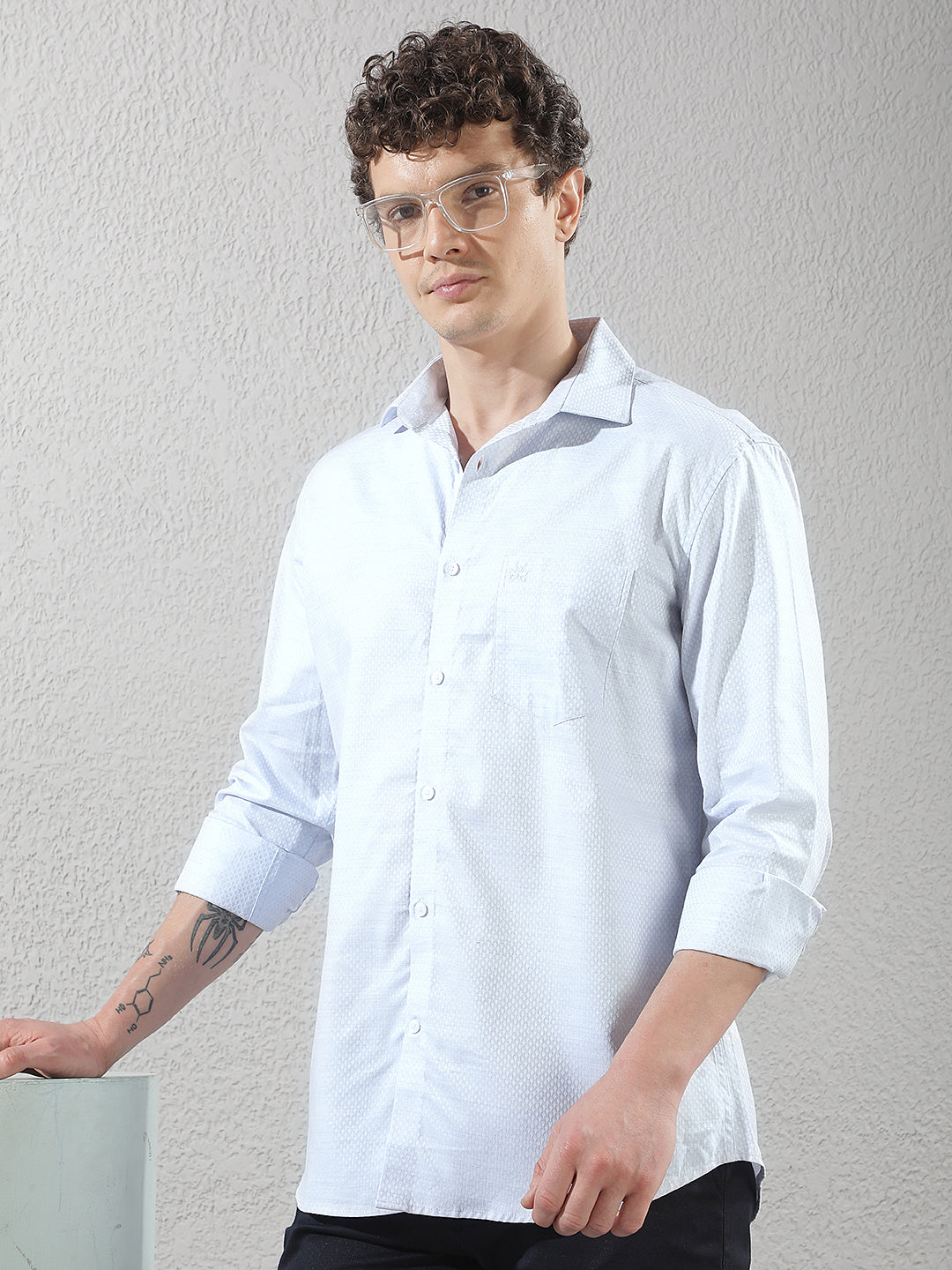 Minimalist Sapphire Blue Jacquard Shirt