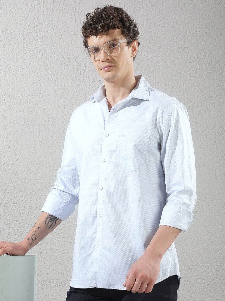 Minimalist Sapphire Blue Jacquard Shirt