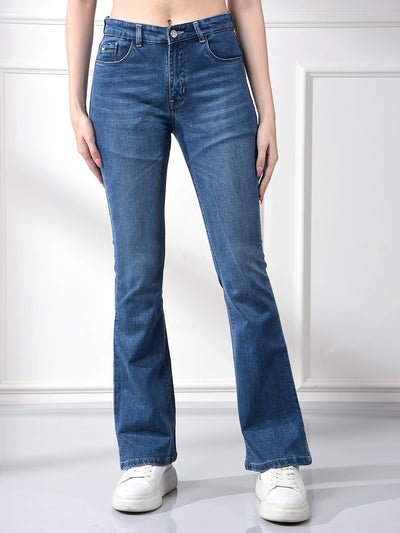 Blue Bootcut Jeans-Women Jeans-Crimsoune Club