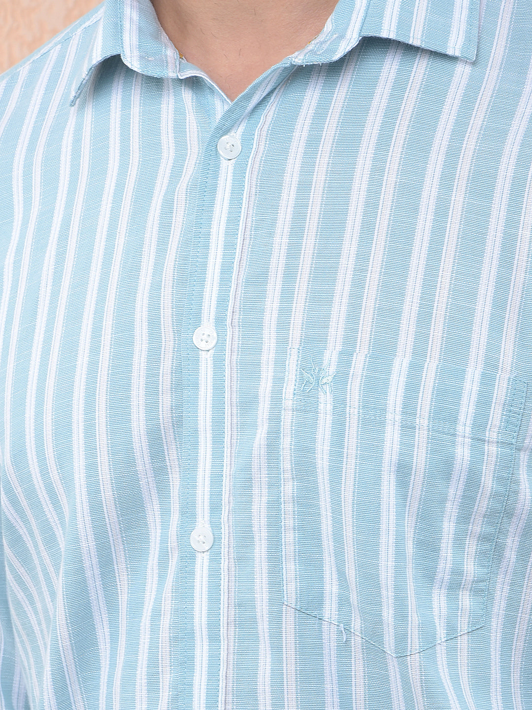 Green Vertical Stripes 100% Cotton Shirt