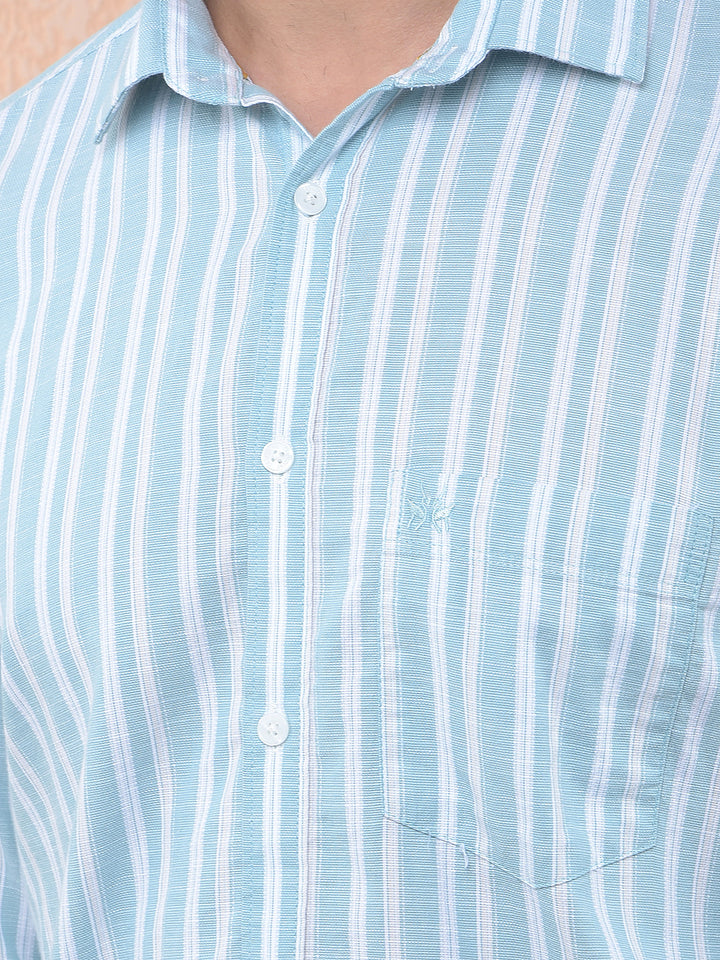 Green Vertical Stripes 100% Cotton Shirt