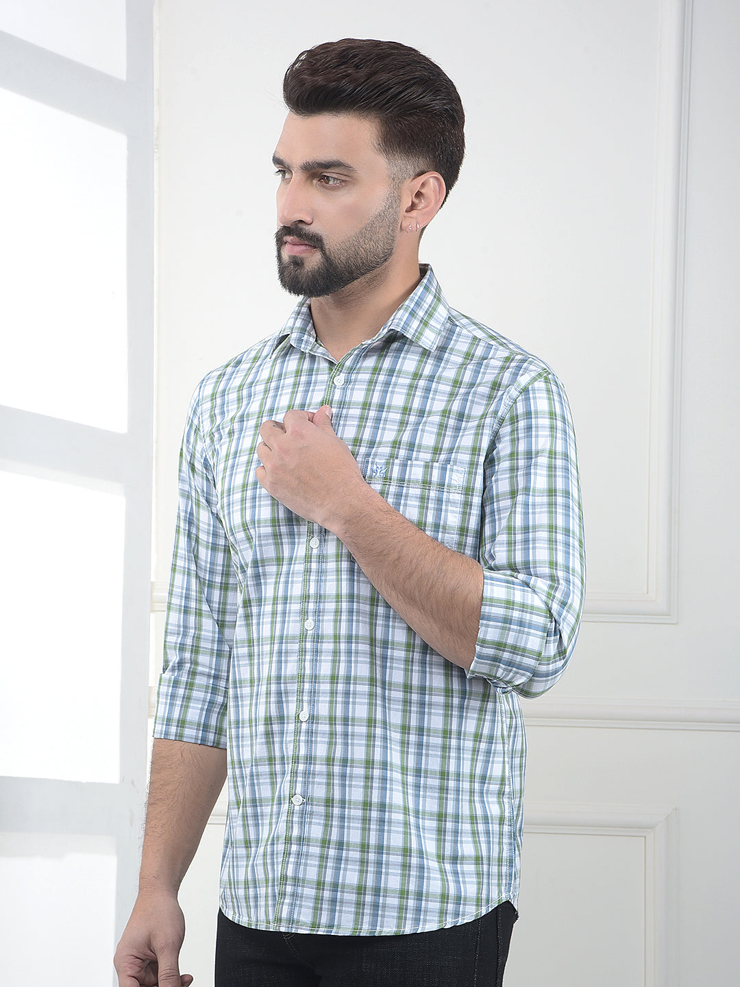 Eucalyptus Green Checked 100% Cotton Shirt