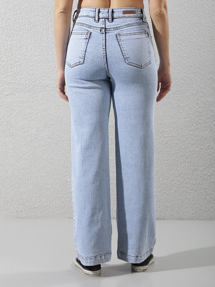 Refined Sapphire Blue Wide-Leg Jeans