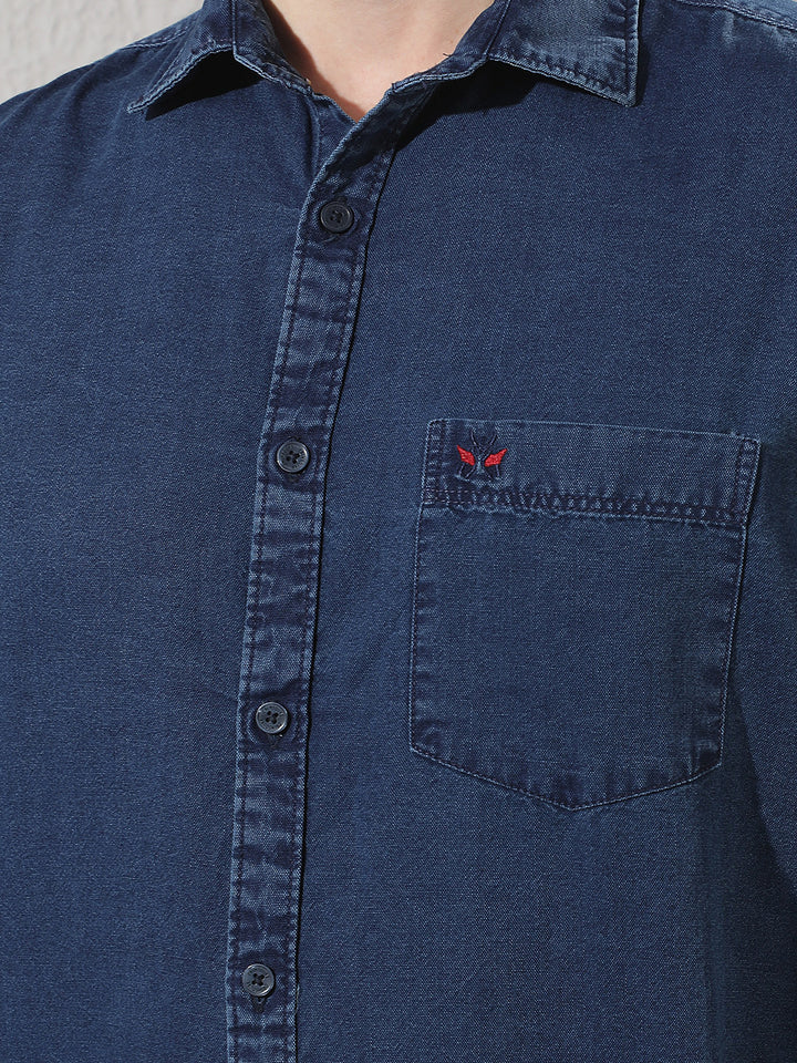 Navy Blue 100% Cotton Denim Shirt