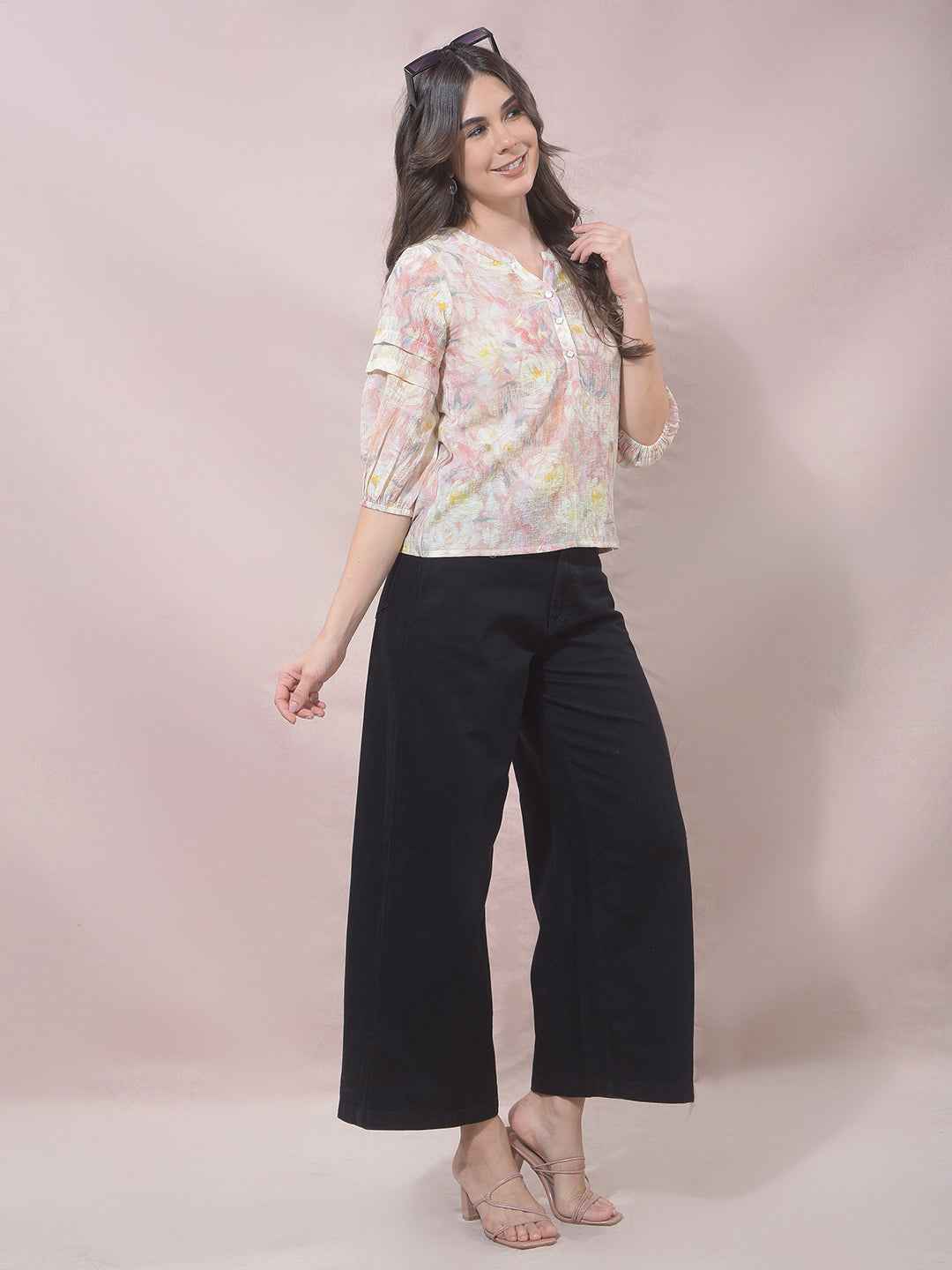 Multicolor Floral Print V-Neck Top