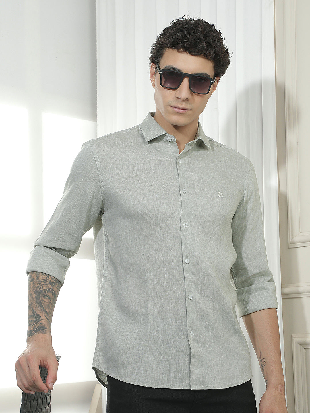 Green Casual Linen Shirt