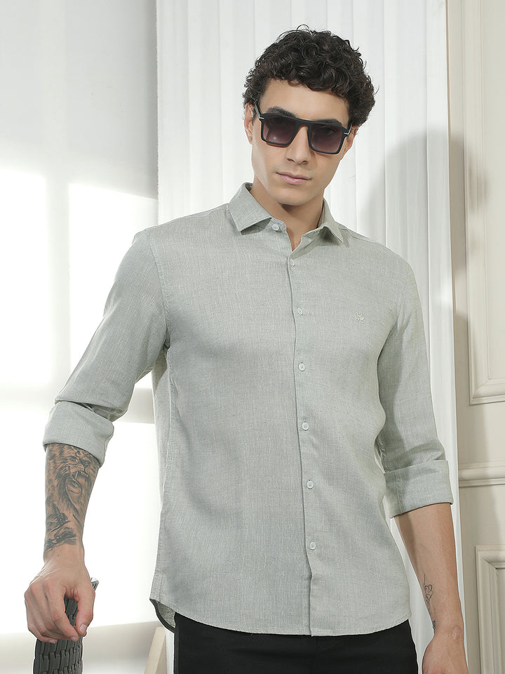 Green Casual Linen Shirt