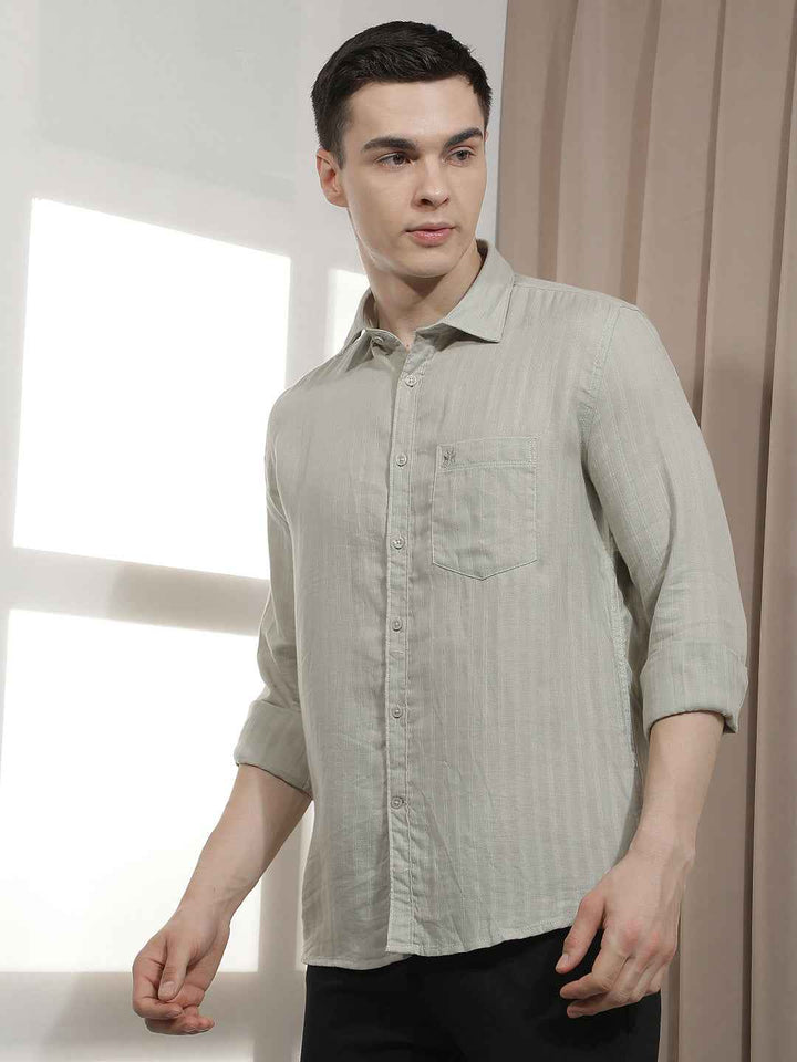 Green Vertical Stripes Shirt