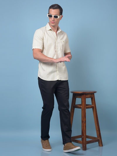 Olive Vertical Stripes 100% Cotton Shirt