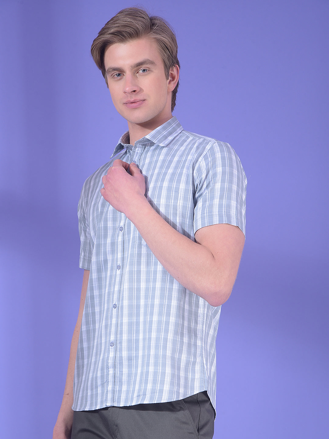 Flint Pearl Grey Checked 100% Cotton Shirt