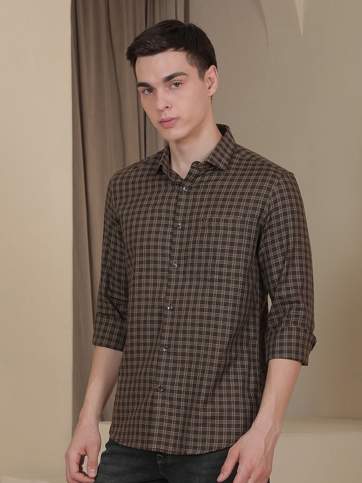 100% Cotton Brown Checked Shirt