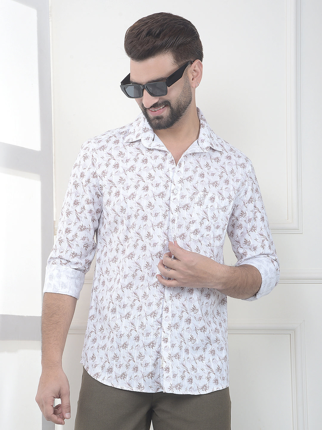 Brown Floral Print Shirt
