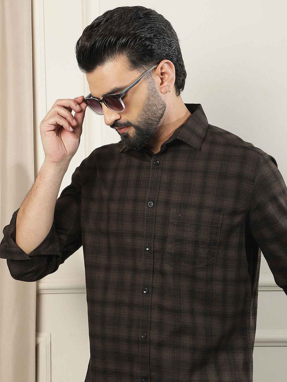 100% Cotton Brown Checked Shirt