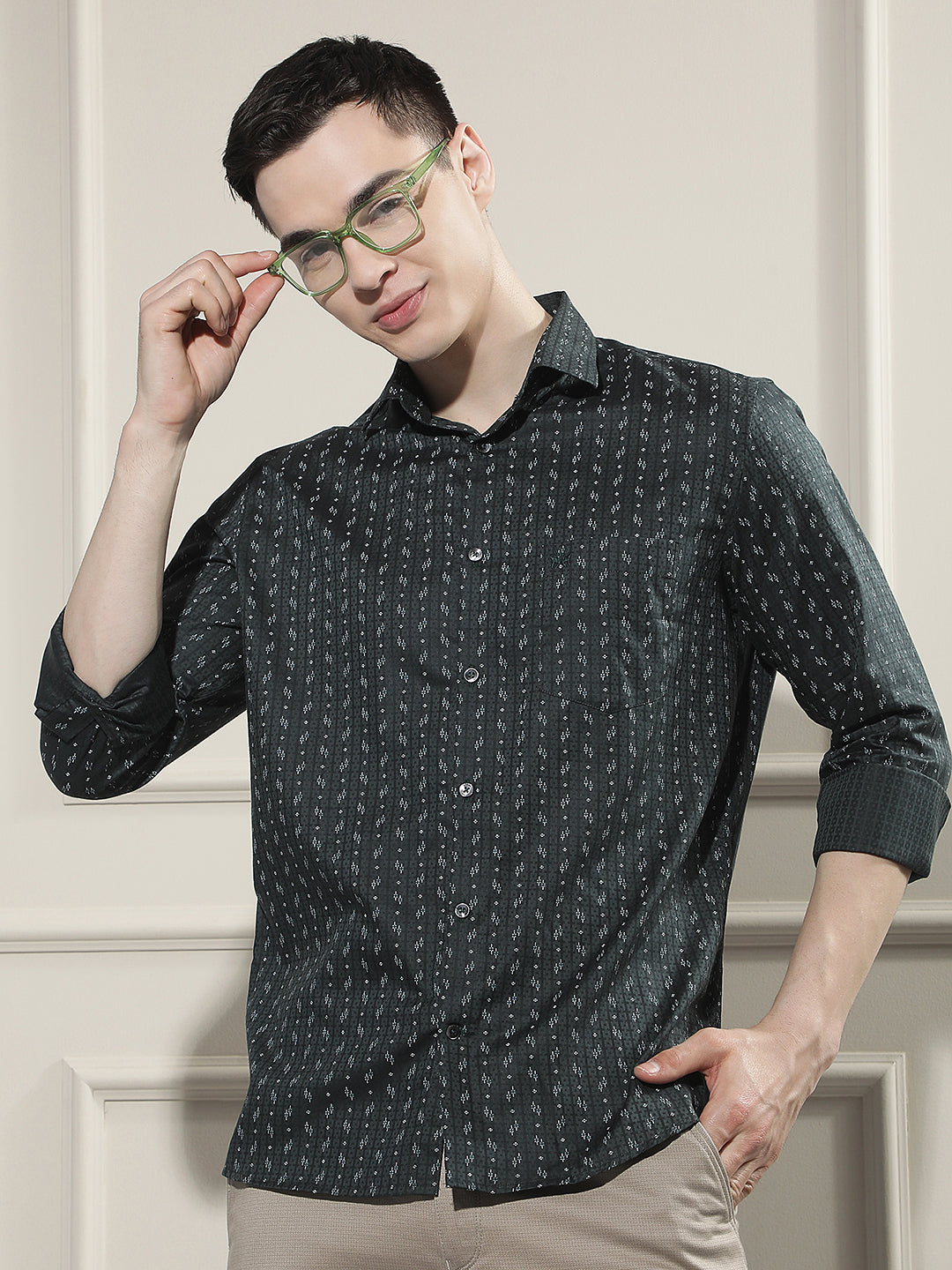 Green Micro Print Shirt