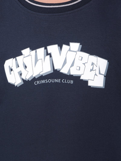 Navy Blue Typographic Print Sweatshirt