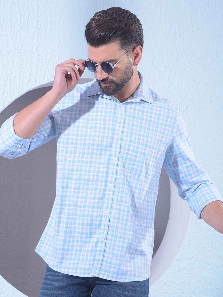 Blue Checked 100% Cotton Shirt