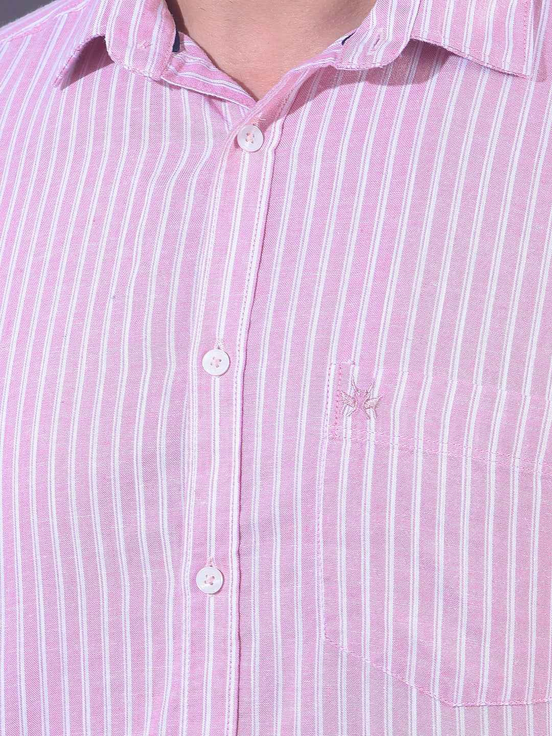 Pink Linen Vertical Stripes Shirt