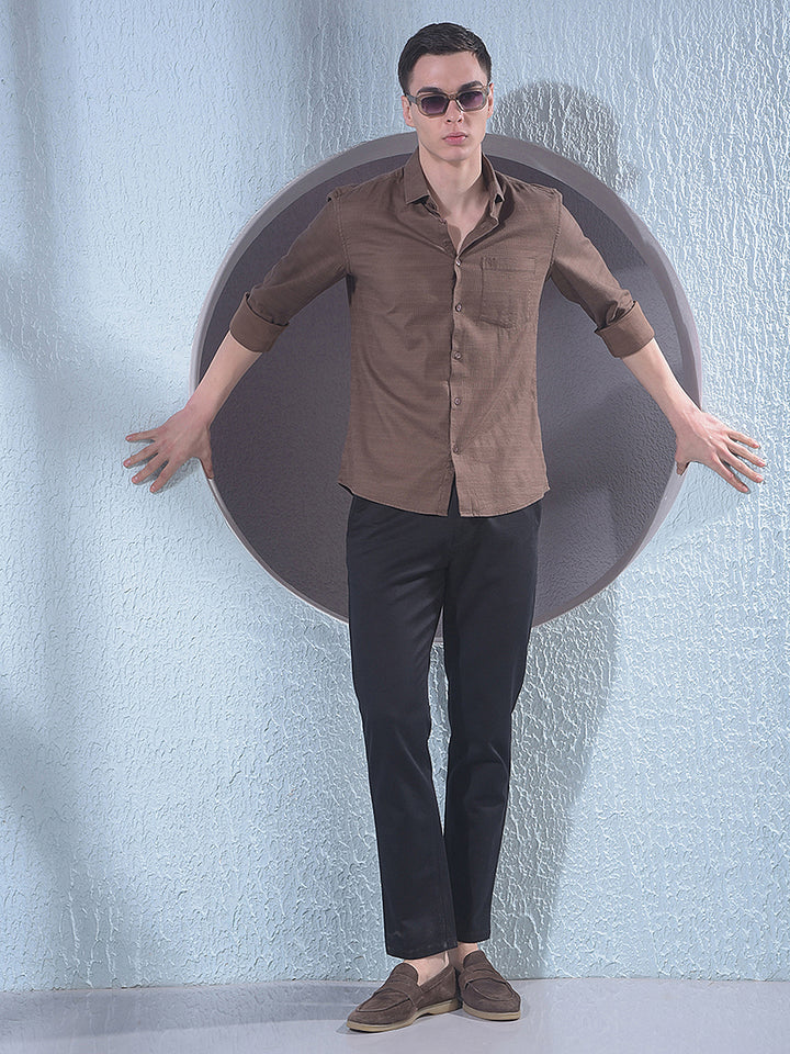 Rich Brown Jacquard Shirt