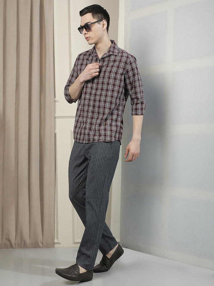 Purple Checked 100% Cotton Shirt