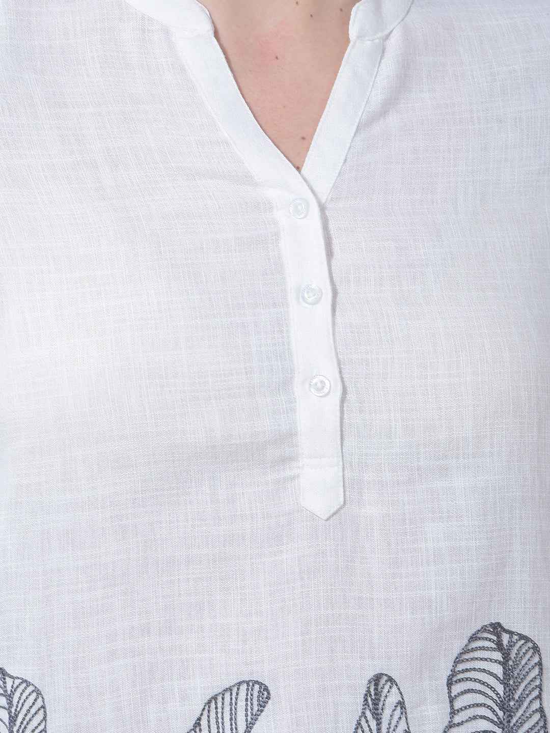White Botanical Embroidered V-Neck Top