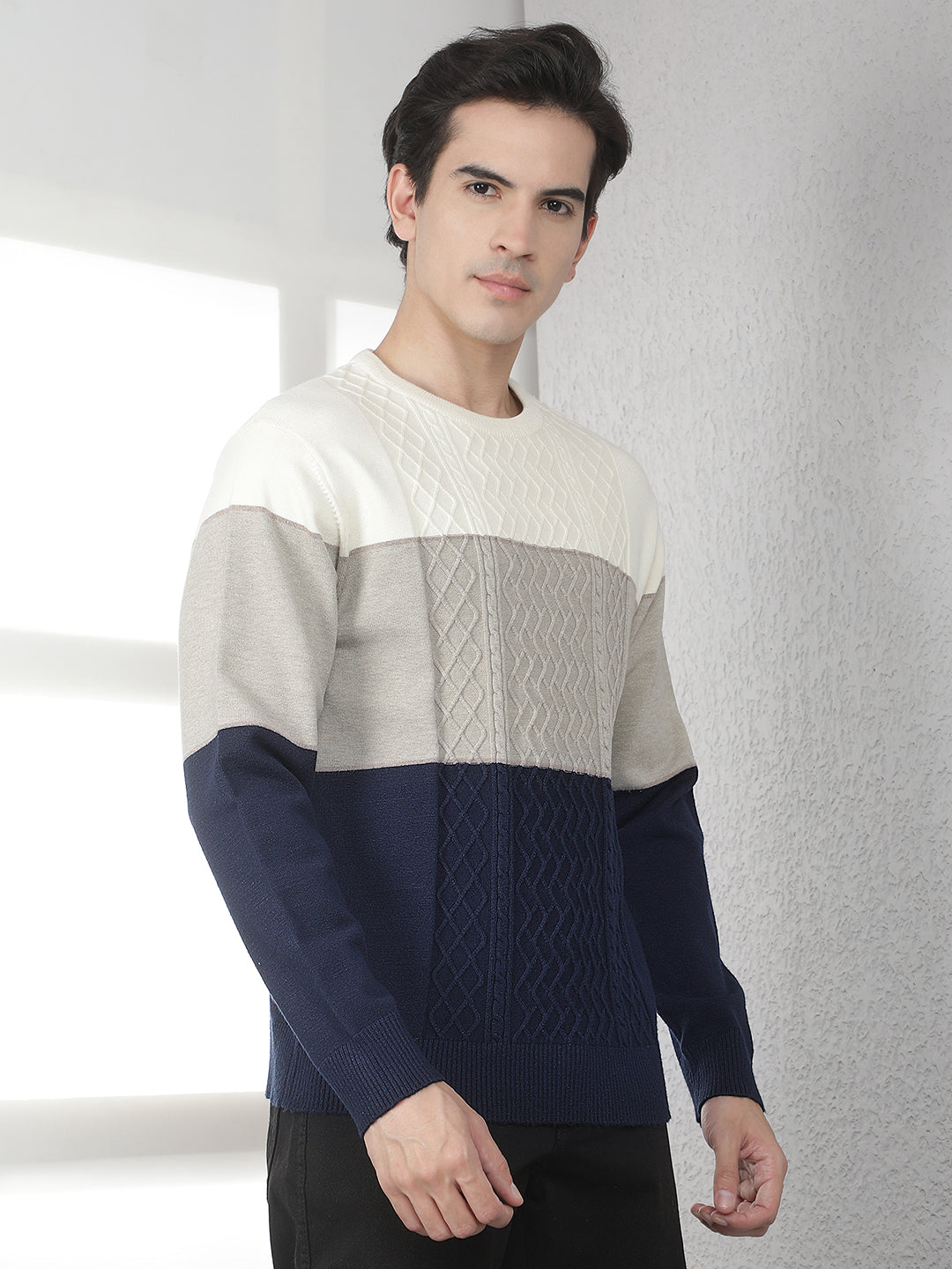 Multicolor Colorblocked Round Neck Sweater