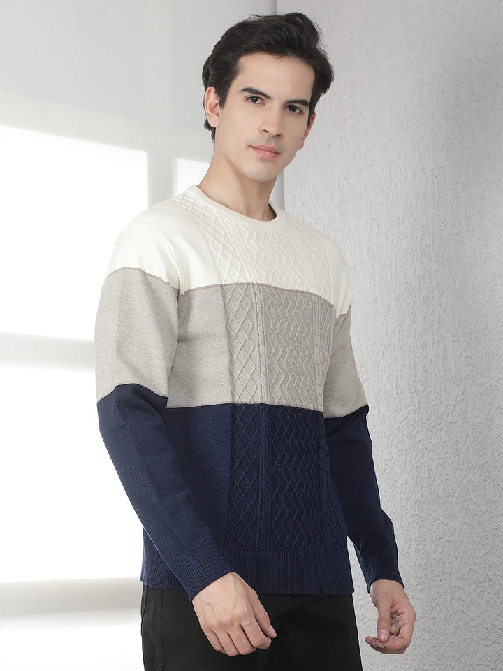 Multicolor Colorblocked Round Neck Sweater