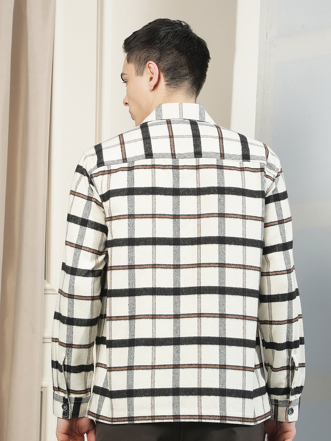 Cream Checked Double Pocket Shirt