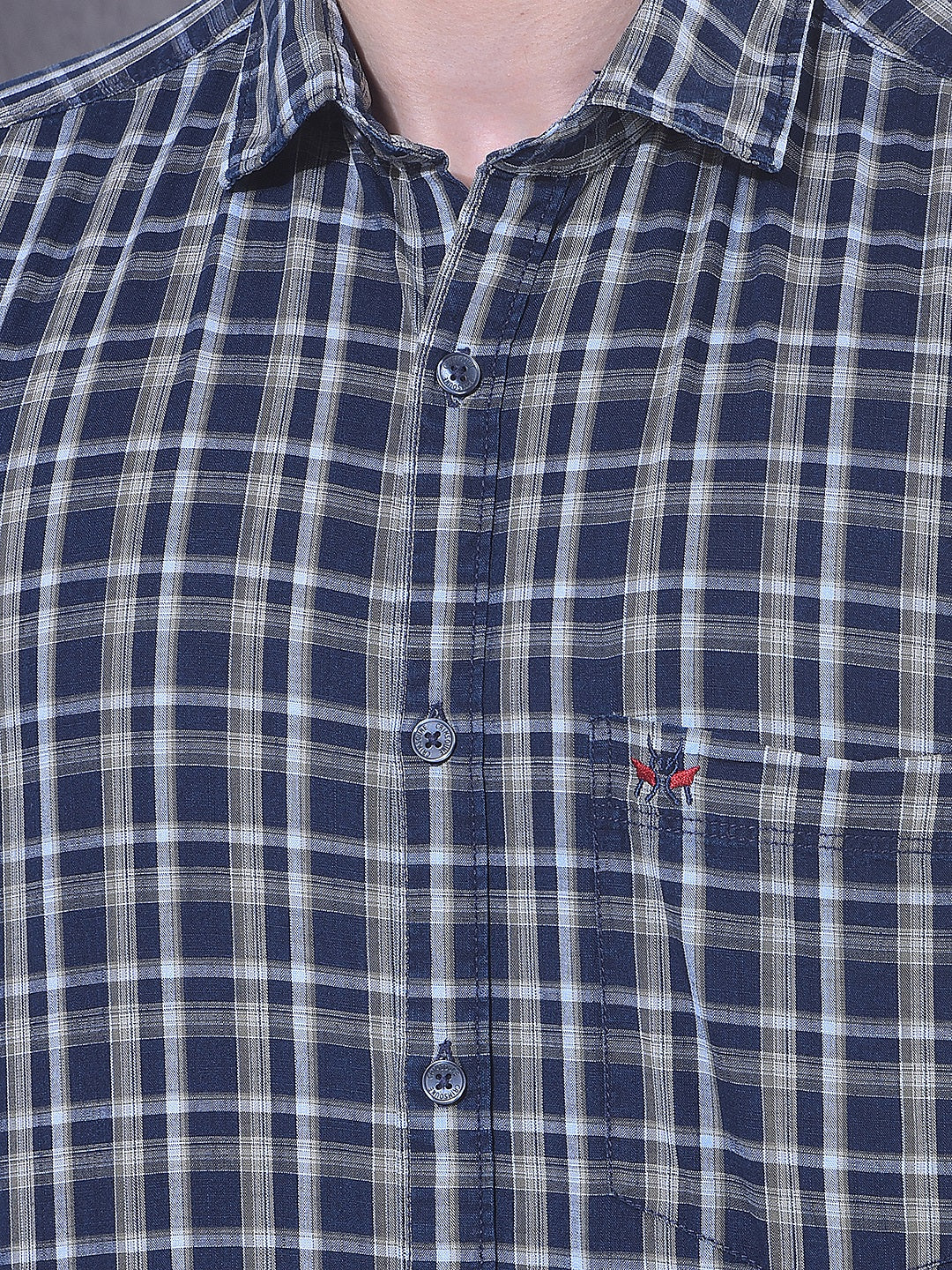 Navy Blue Checked 100% Cotton Shirt