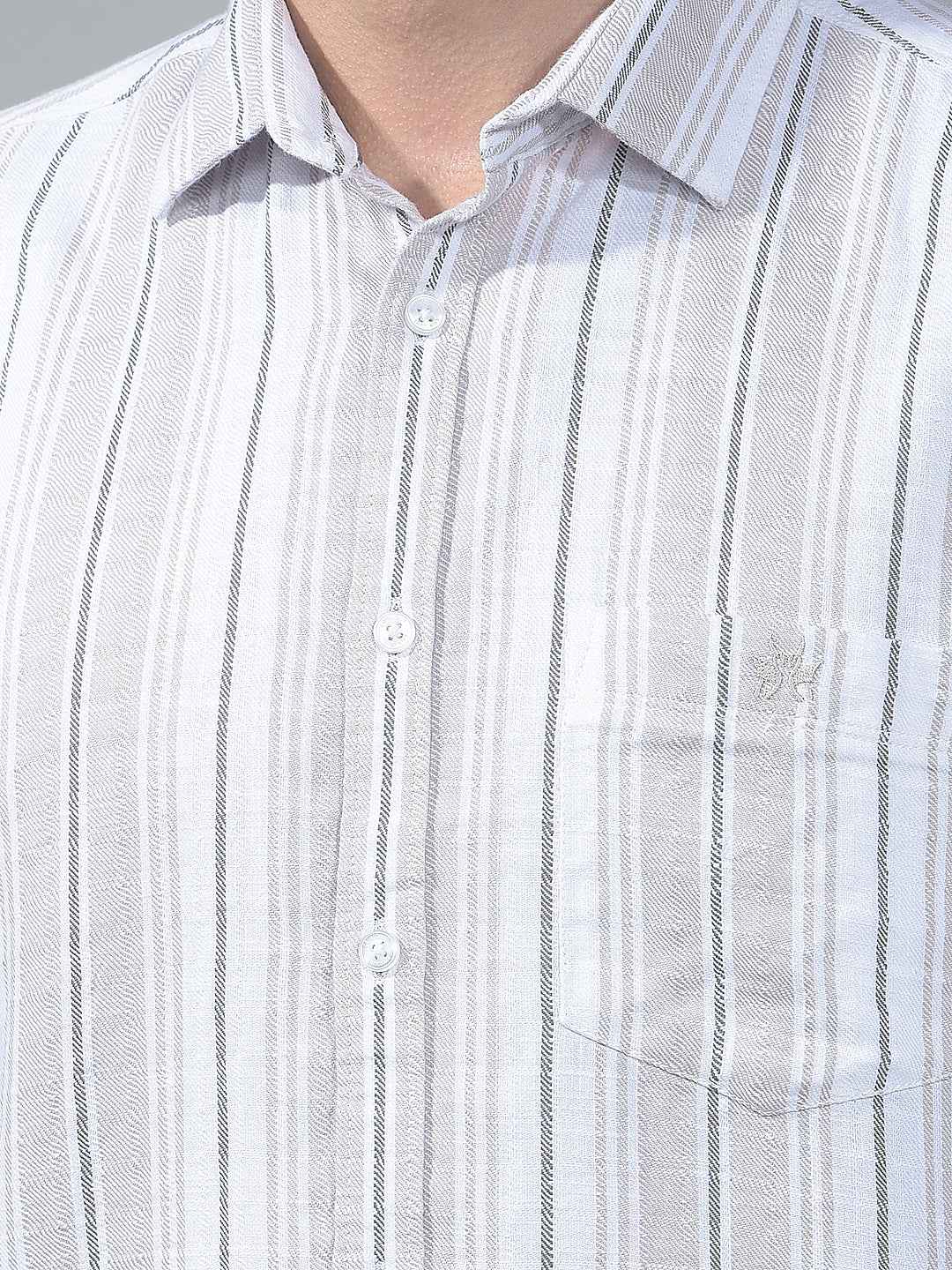 Beige Vertical Striped 100% Cotton Shirt