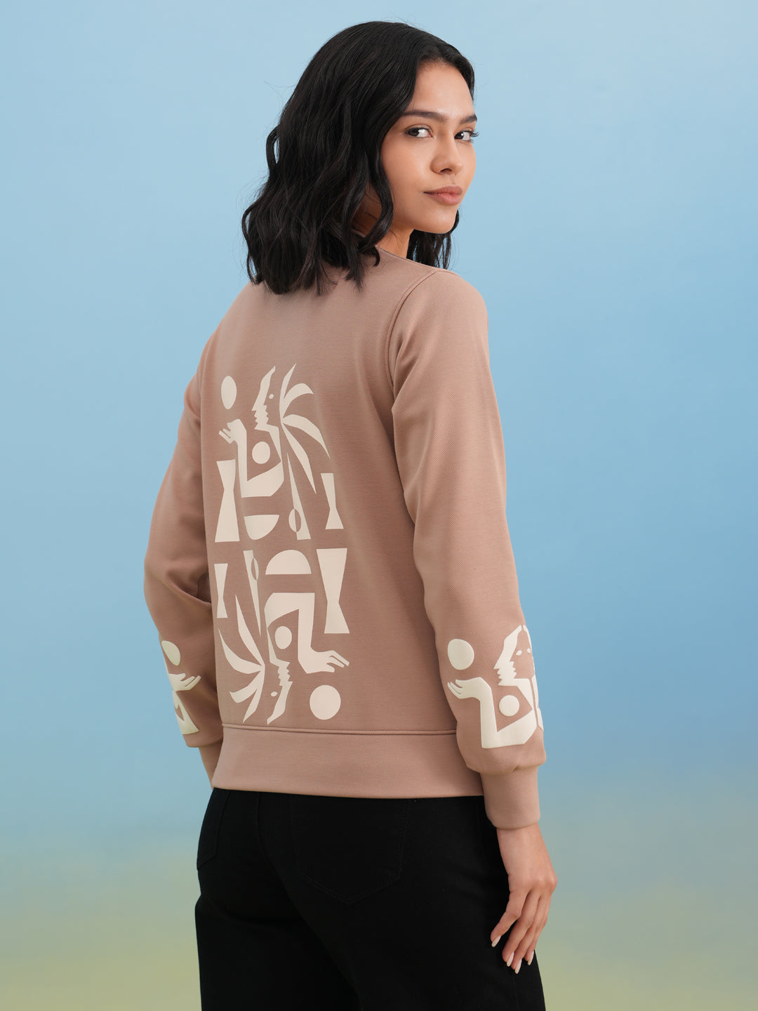 Beige Typographic Print Sweatshirt