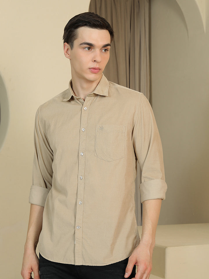 Chic Latte Beige Corduroy Shirt