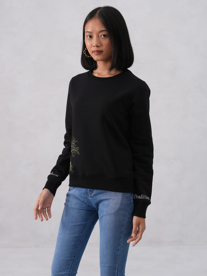 Black Printed Cotton-Blend Sweatshirt