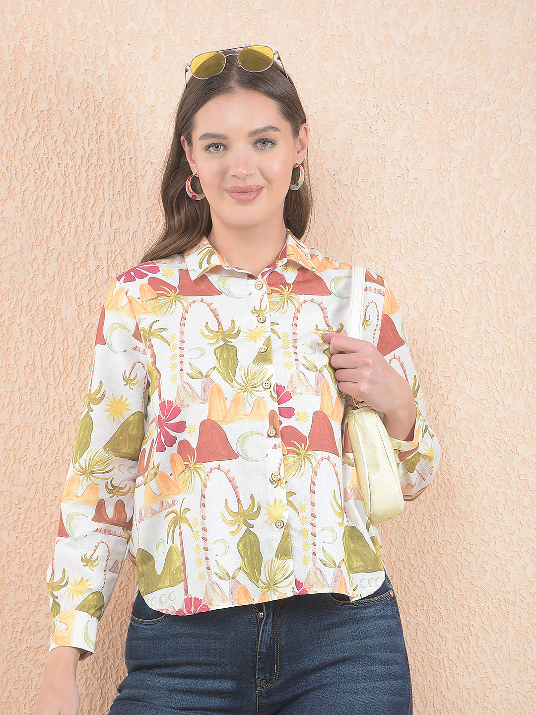 Printed Red Waist-Length Shirt