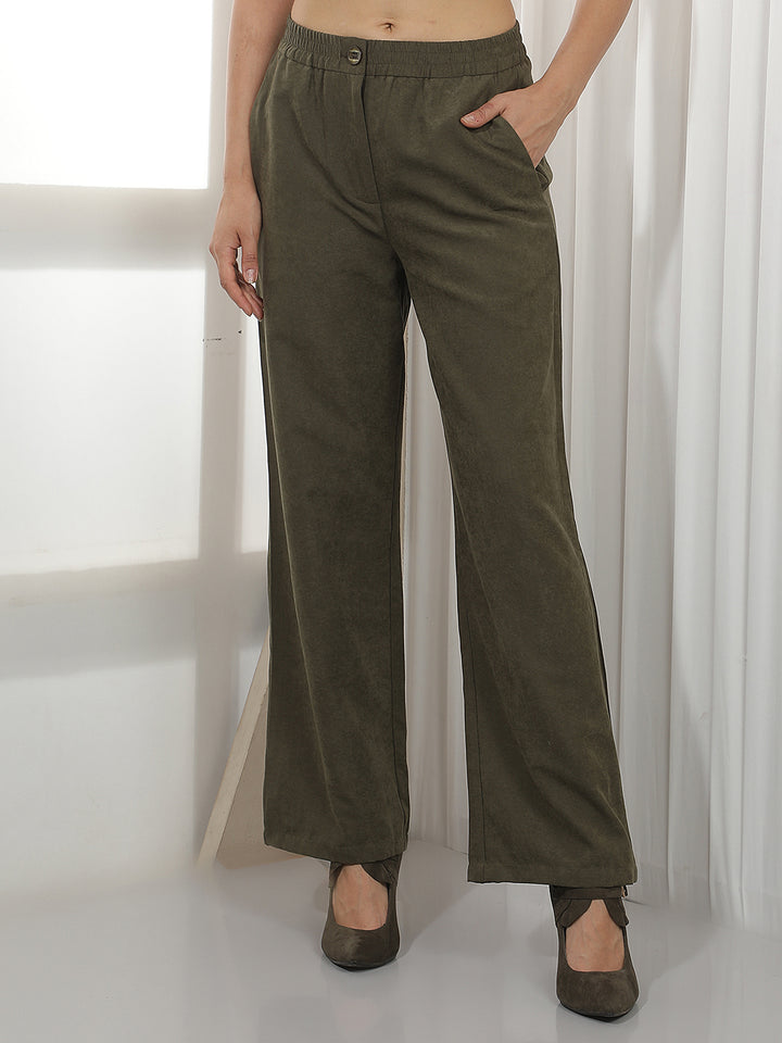 Olive Wide Leg Casual Trousers