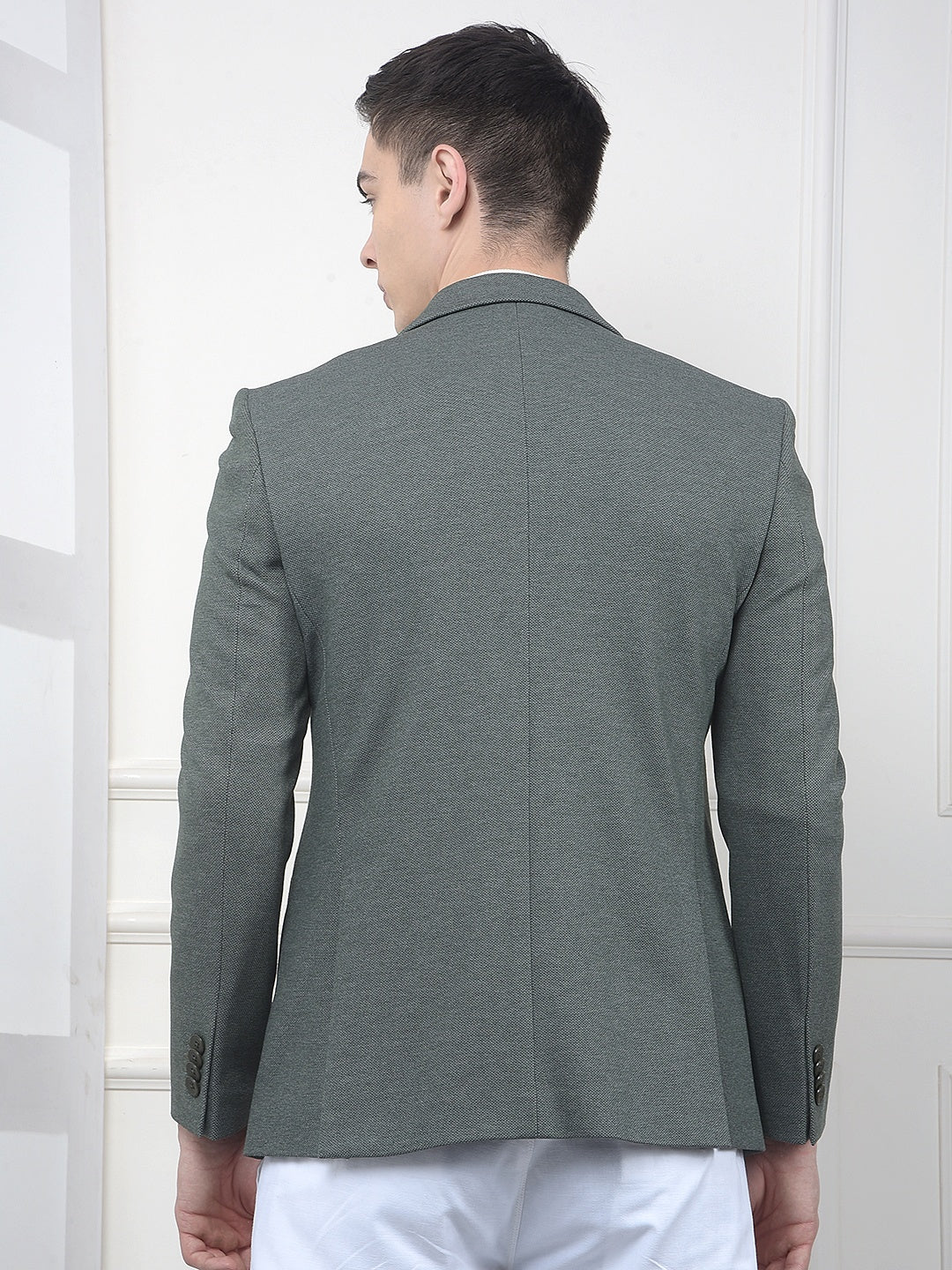 Green Notched Lapel Single Breasted Blazer