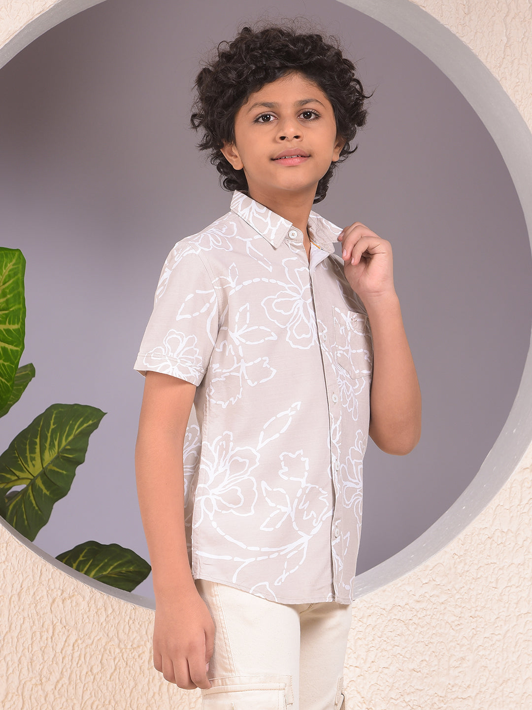 Beige Floral Print Shirt