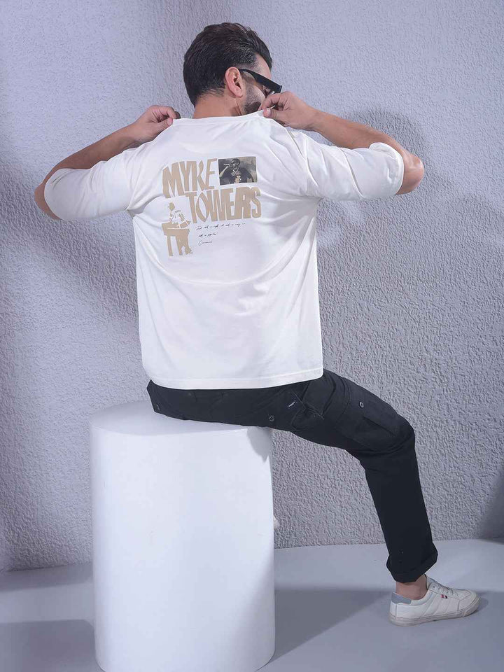 White Typographic Print 100% Cotton Oversize T-Shirt