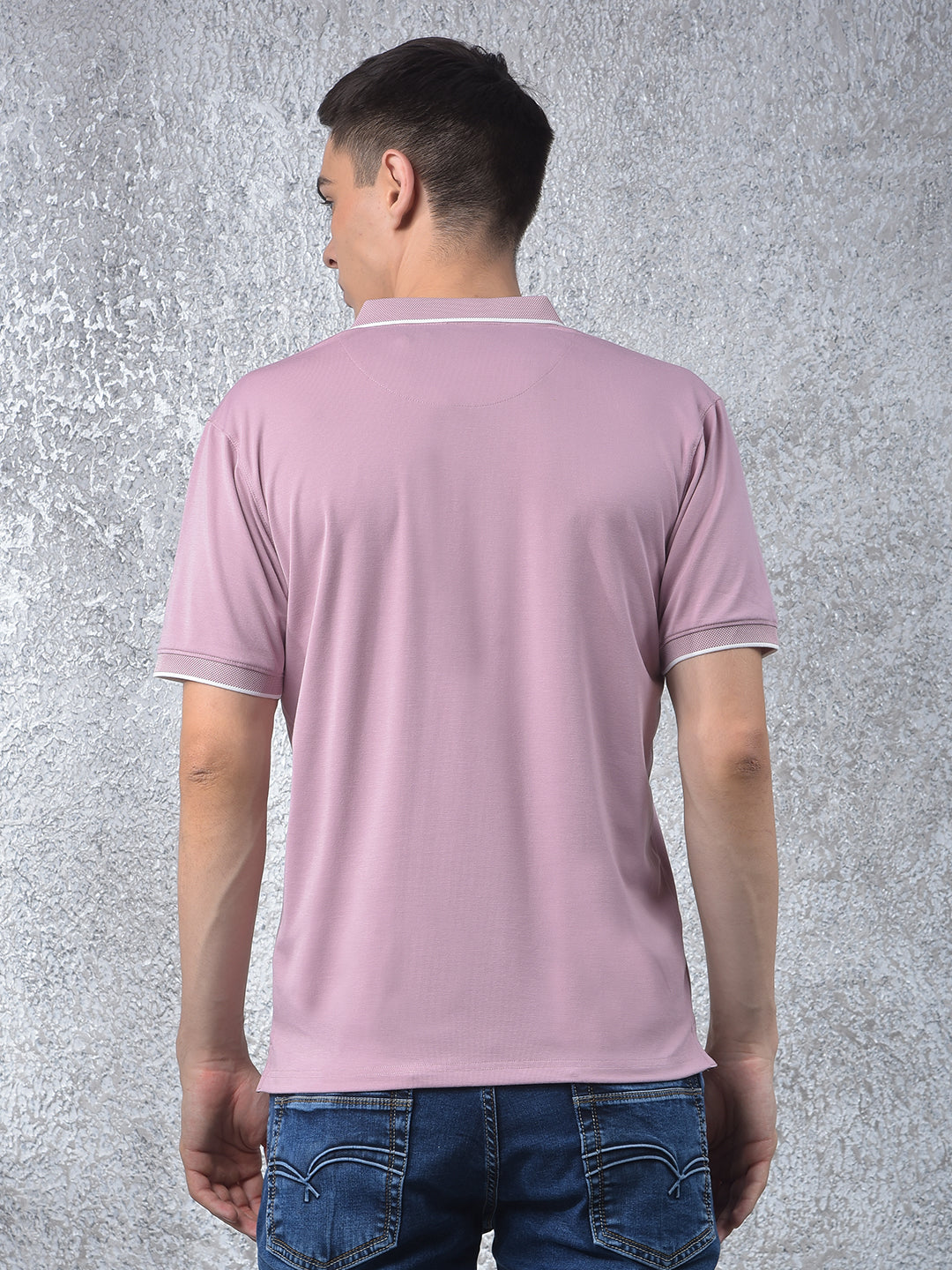 Peach Polo-Neck T-Shirt
