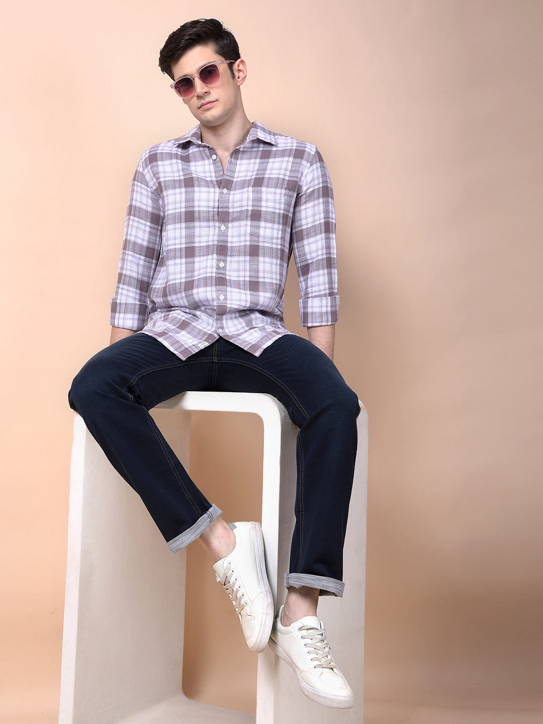 Purple Checked 100% Cotton Shirt