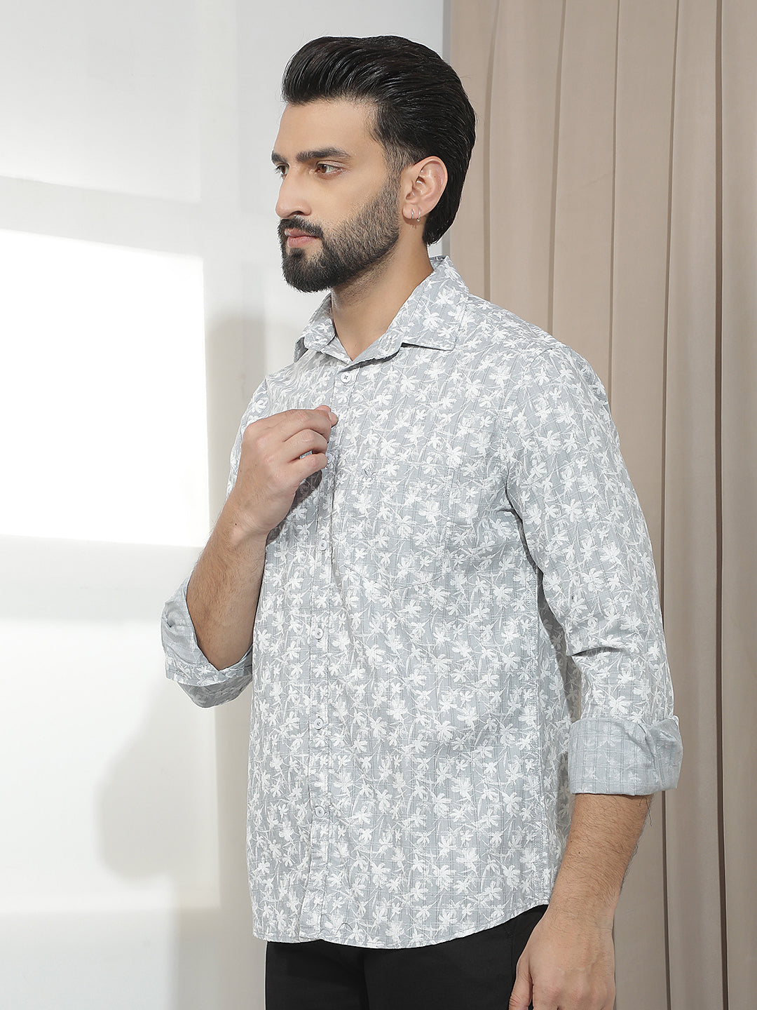 Grey Floral Print Shirt
