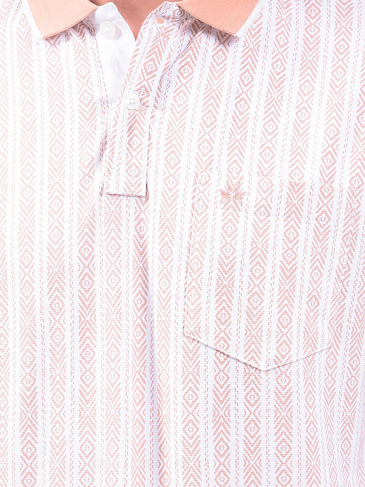 Peach Vertical Stripes Polo Neck T-Shirt