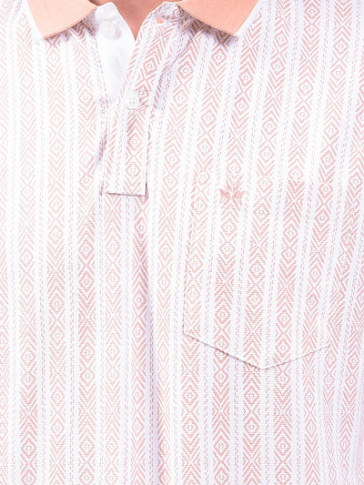 Peach Vertical Stripes Polo Neck T-Shirt